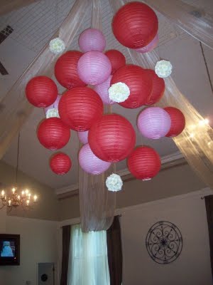Pink paper lanterns in a cluster